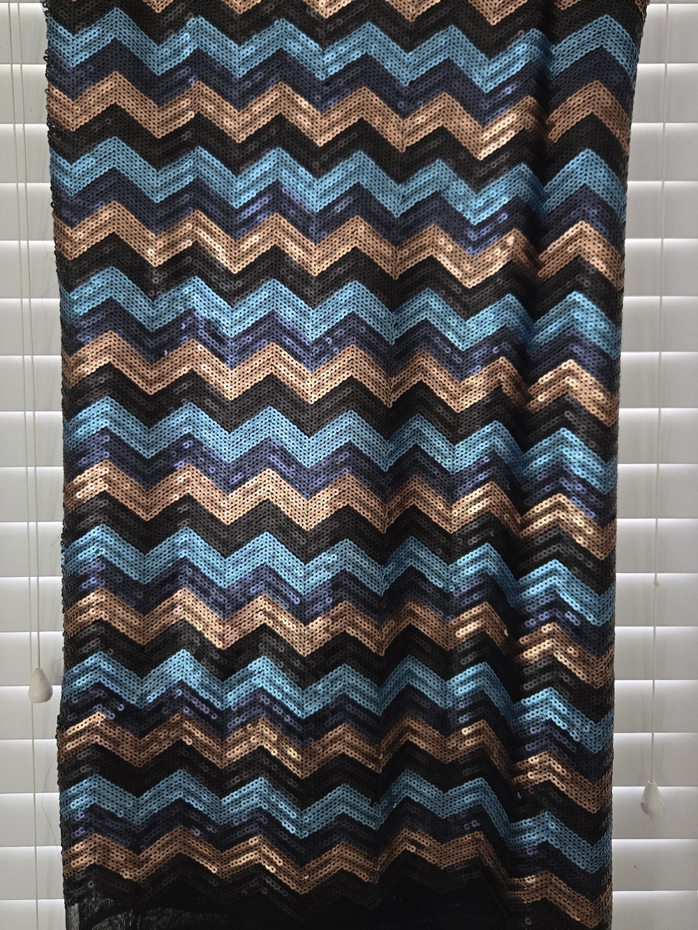 Chevron Sequin Fabric in Black, Teal & Copper 64" X 48"